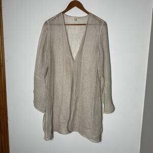 Womens Eileen Fisher Organic Linen Open Knit Cardigan Tan Size M EUC!